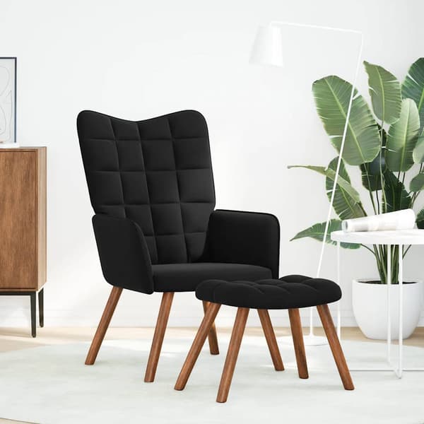 Relaxfåtölj med pall svart sammet