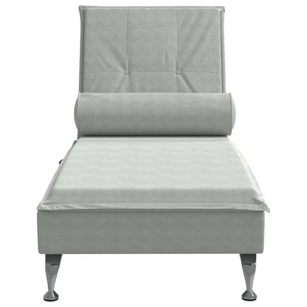 Massageschäslong med bolster ljusgrå sammet