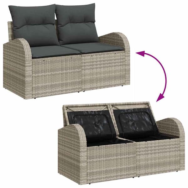Trädgårdsoffset med lagring 3 pcs Ljusgrå Poly rattan