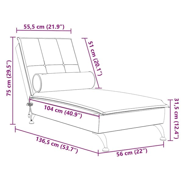 Massageschäslong med bolster blå sammet
