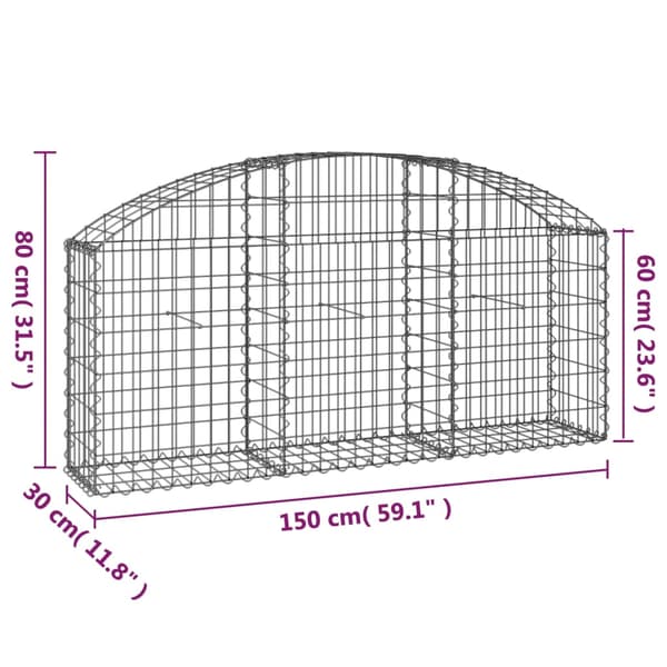 Gabion bågformad 150x30x60/80 cm galvaniserat järn