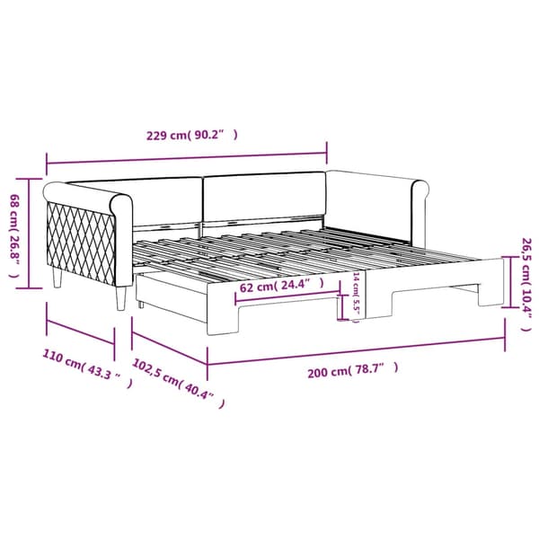 Dagbädd utdragbar mörkgrå 100x200 cm sammet