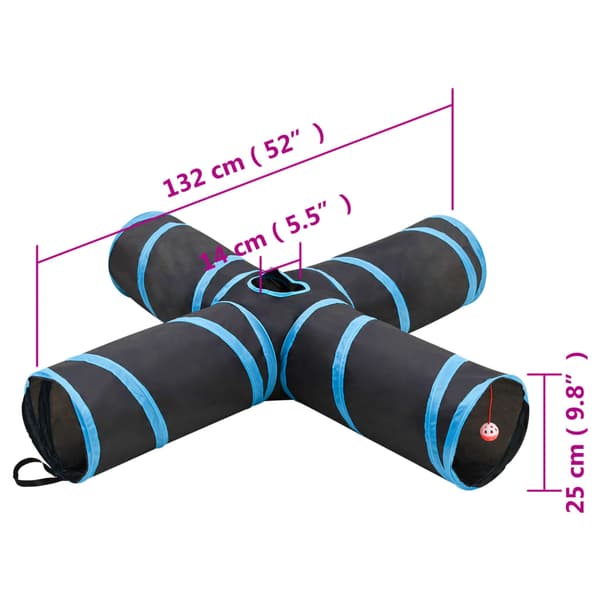 4-vägs kattunnel svart och blå 132 cm polyester
