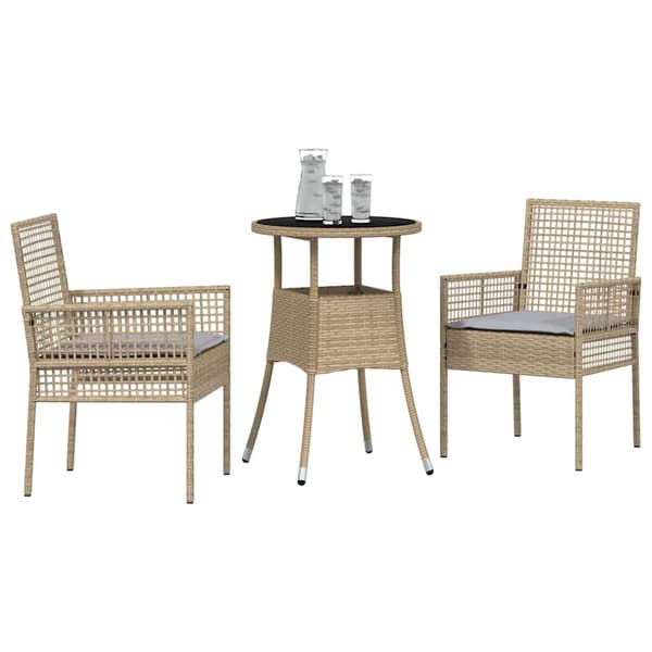 Trädgårdsmöbelset 3 pcs Beige konstrotting