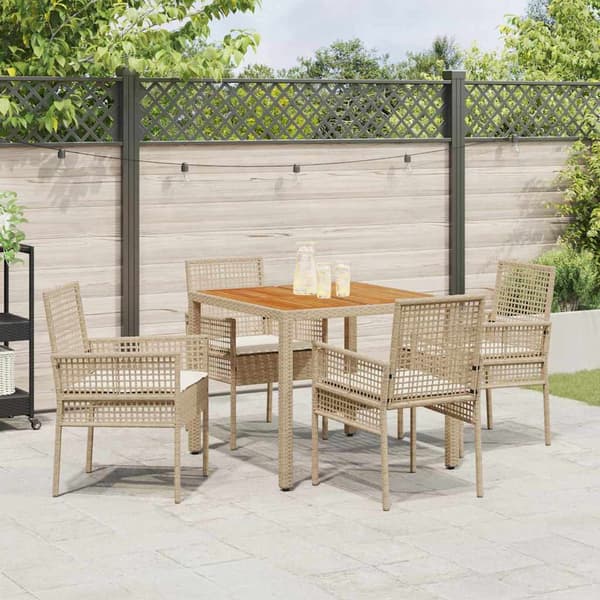 Trädgårdsmöbelset 5 pcs Beige konstrotting