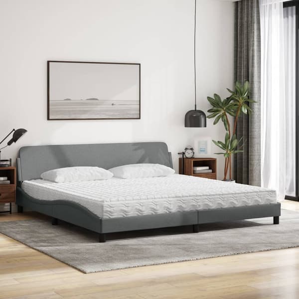 Bed with Mattress "Dover" Light Grey 200x200 cm Fabric