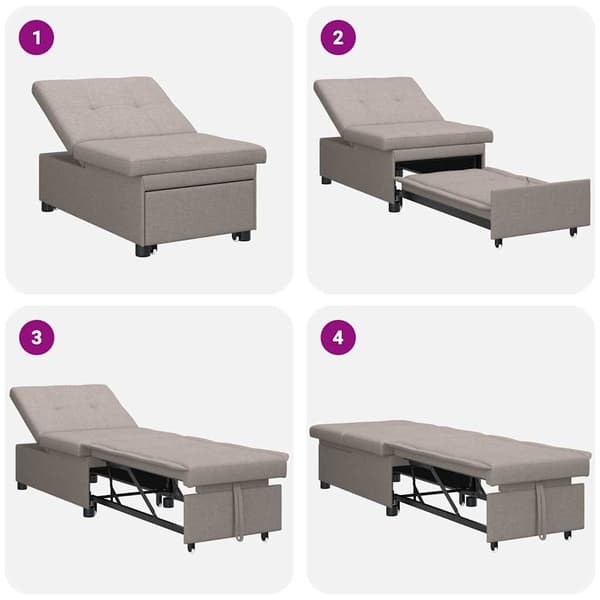 Pull Out Sofa Bed Taupe 194 x 50 x 82 cm tyg