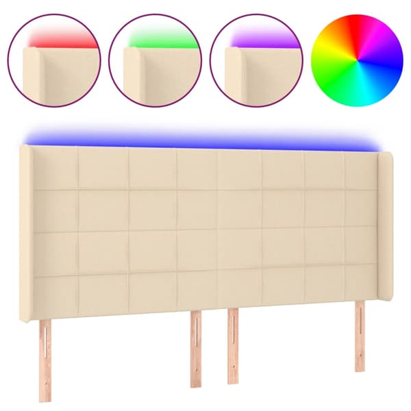 Sänggavel LED gräddvit 183x16x118/128 cm tyg