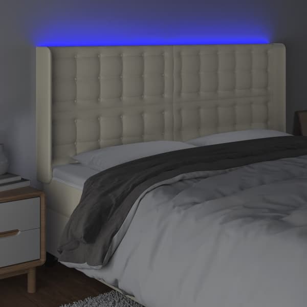 Sänggavel LED gräddvit 203x16x118/128 cm konstläder