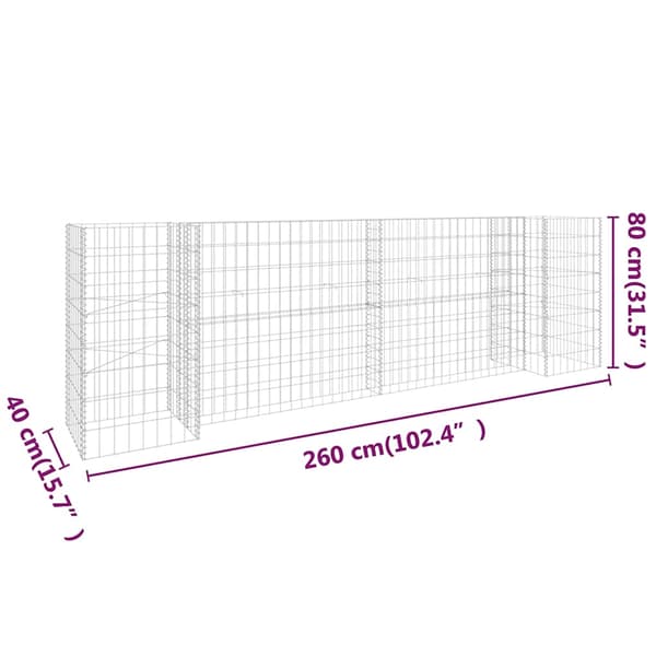 Planteringsgabion H-formad stål 260x40x80 cm