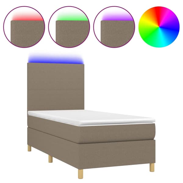 Ramsäng med madrass & LED taupe 90x190 cm tyg