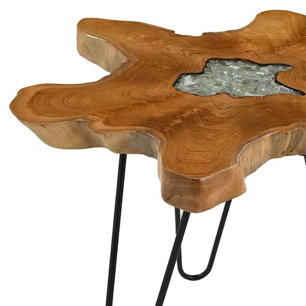 Soffbord 70x45 cm massiv teak och polyresin