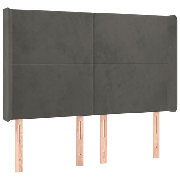 Sänggavel LED mörkgrå 147x16x118/128 cm sammet