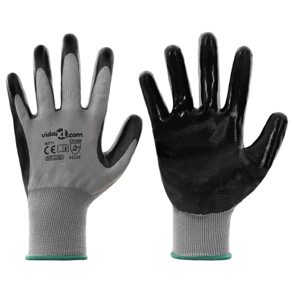 Arbetshandskar 24 pcs Grå och svart 11 / XXL Polyester