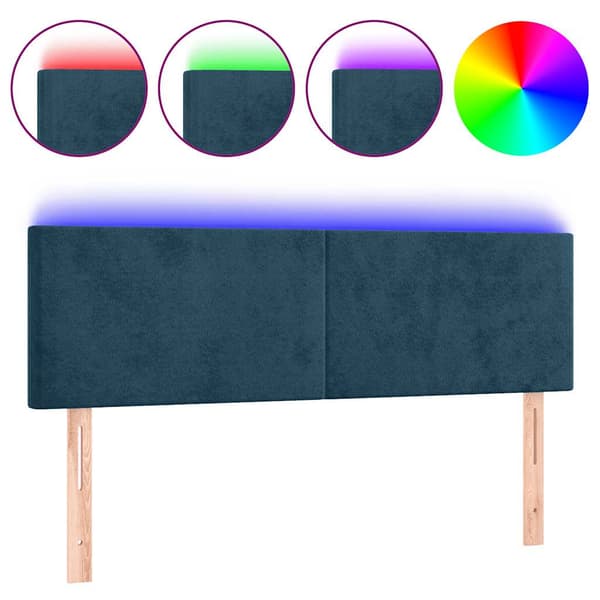 Sänggavel LED mörkblå 144x5x78/88 cm sammet