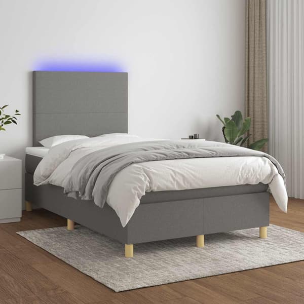 Ramsäng med madrass & LED mörkgrå 120x190 cm tyg