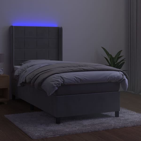 Ramsäng med madrass & LED ljusgrå 100x200 cm sammet