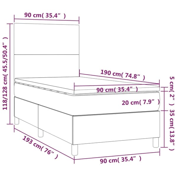 Ramsäng med madrass & LED mörkgrå 90x190 cm sammet