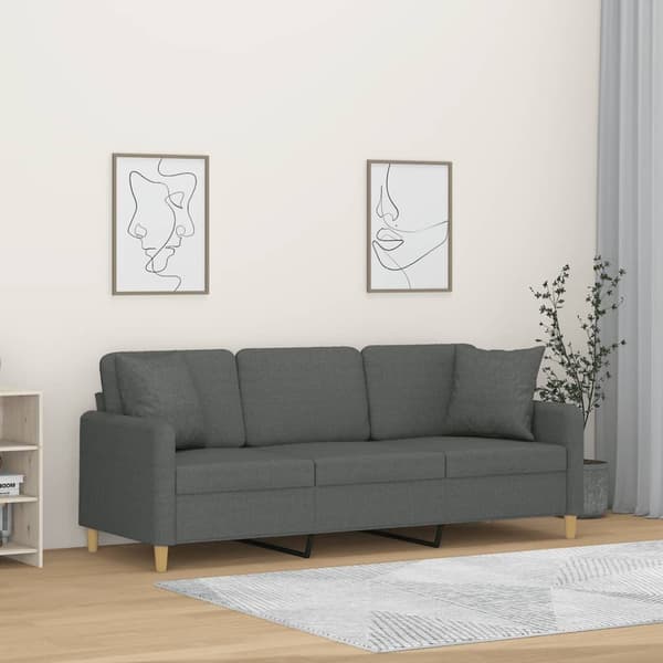 3-sitssoffa med prydnadskuddar mörkgrå 180 cm tyg