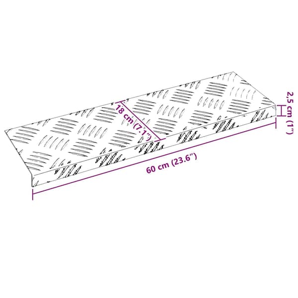 Trappsteg Rektangulär 10 pcs Silver 60 x 18 x 2,5 cm Aluminium