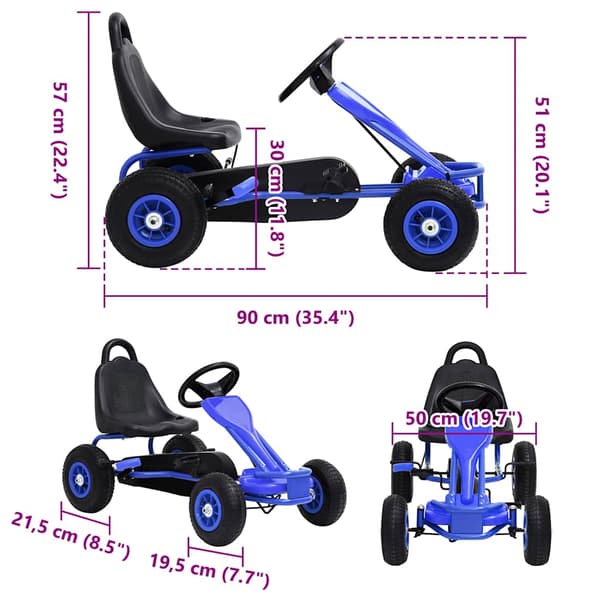 Pedaldriven gokart med luftfyllda däck blå