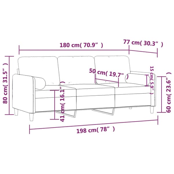 3-sitssoffa med prydnadskuddar rosa 180 cm sammet
