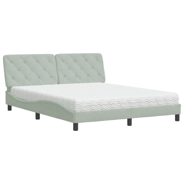 Bed with Mattress Light Grey 160x200 cm Velvet