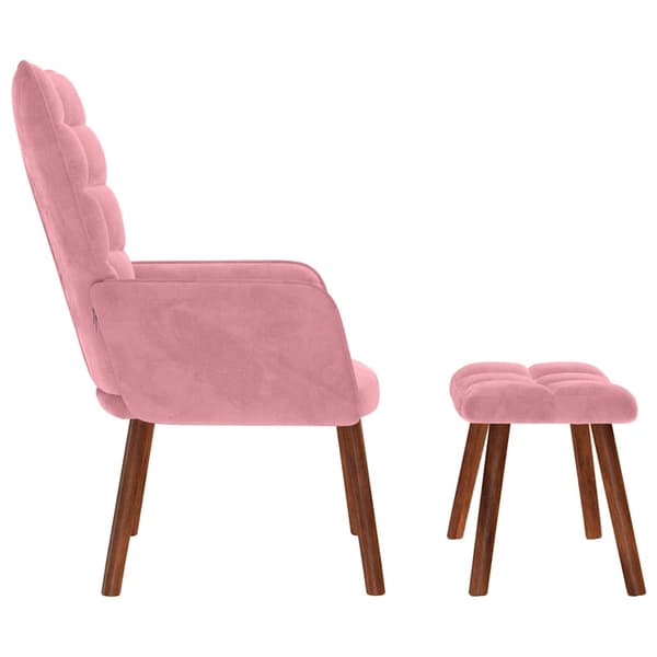 Vilstol med fotpall rosa sammet