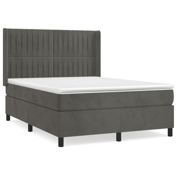Ramsäng med madrass mörkgrå 140x190 cm sammet