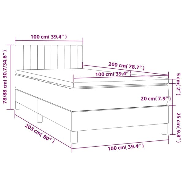 Ramsäng med madrass mörkgrå 100x200 cm sammet