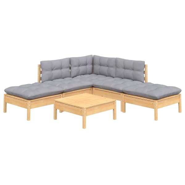 Loungegrupp med dynor 6 delar grå furu