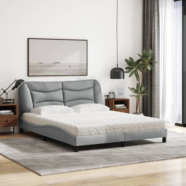 Bed with Mattress "Hvar" Light Grey 160x200 cm Fabric