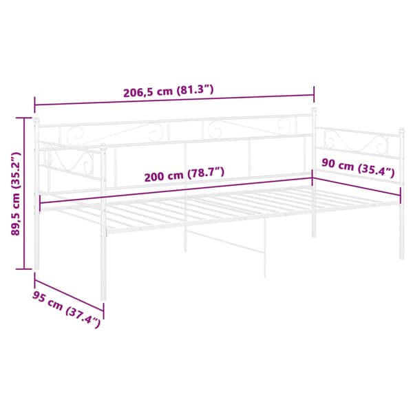 Sängram bäddsoffa vit metall 90x200 cm