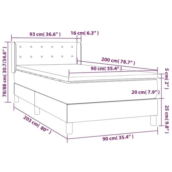 Ramsäng med madrass mörkgrå 90x200 cm sammet