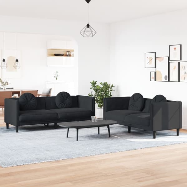 Soffgrupp med kuddar 2 delar svart sammet