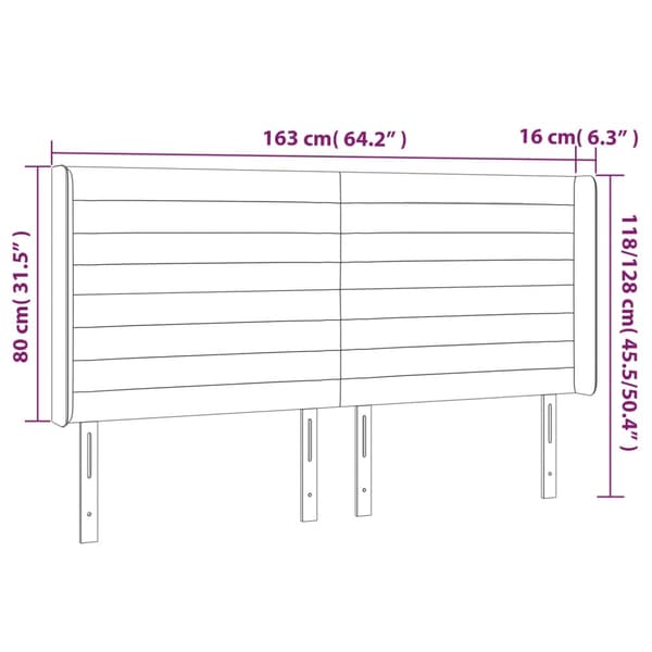 Sänggavel LED rosa 163x16x118/128 cm sammet