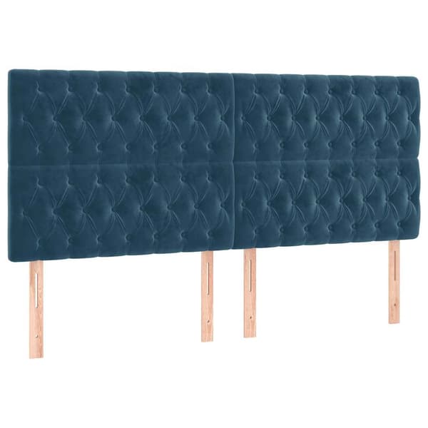 Sänggavel mörkblå 200x7x118/128 cm sammet
