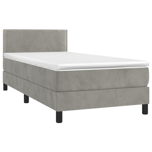 Ramsäng med madrass ljusgrå 90x190 cm sammet