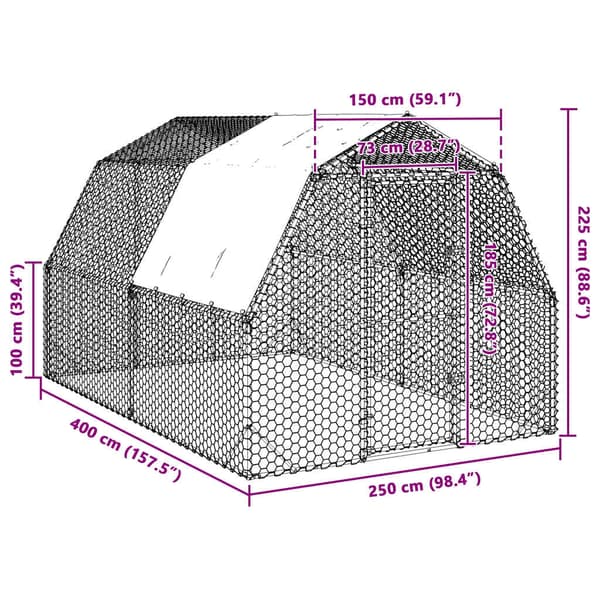 Hönsgård med tak 2,5x4x2,25 m galvaniserat stål