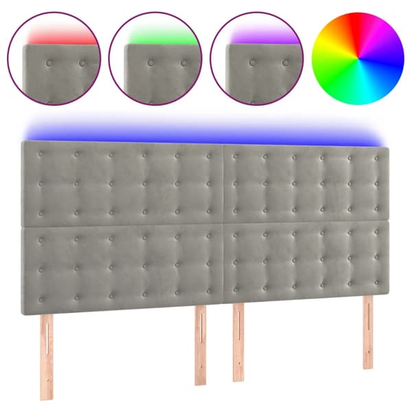 Sänggavel LED ljusgrå 160x5x118/128 cm sammet