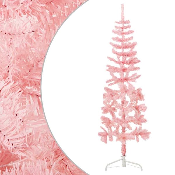 Smal halv plastgran med stativ rosa 150 cm