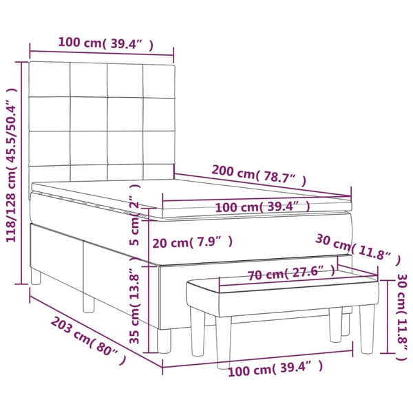 Ramsäng med madrass mörkgrå 100x200 cm sammet