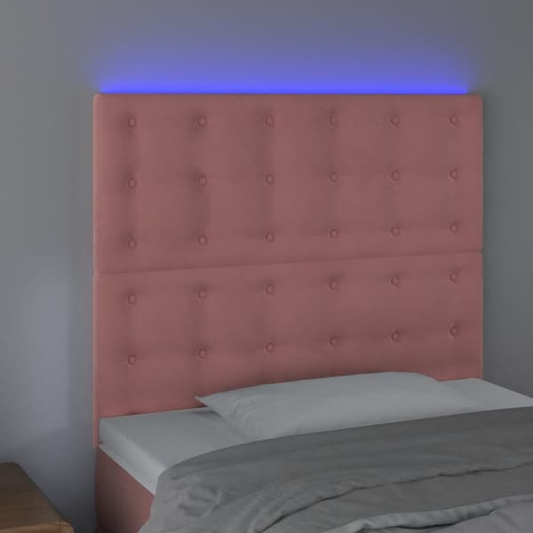 Sänggavel LED rosa 90x5x118/128 cm sammet
