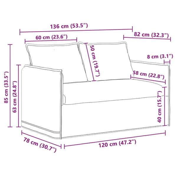 Soffset 2 pcs Blå 136 x 82 x 85 cm Tyg