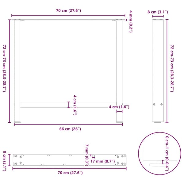 Matbordsben antracit 2 st 70x(72-73) cm stål