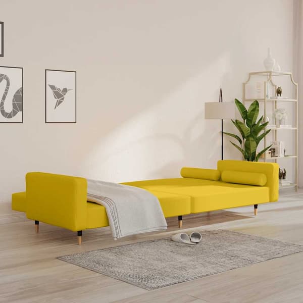 Bäddsoffa 2-sits med två kuddar gul sammet