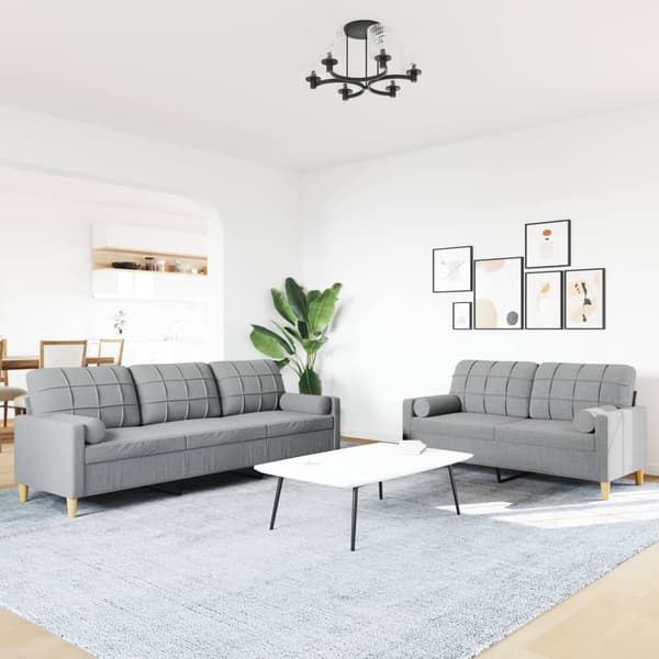 Soffgrupp med kuddar 2 delar ljusgrå tyg