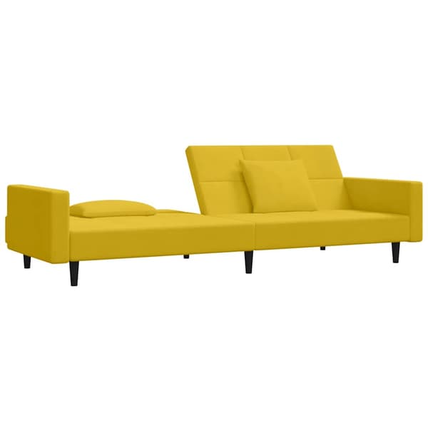 Bäddsoffa 2-sits med två kuddar gul sammet