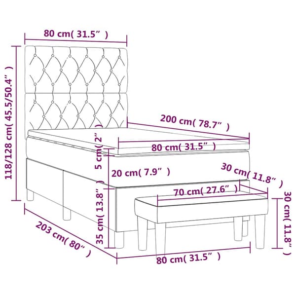 Ramsäng med madrass mörkblå 80x200 cm sammet
