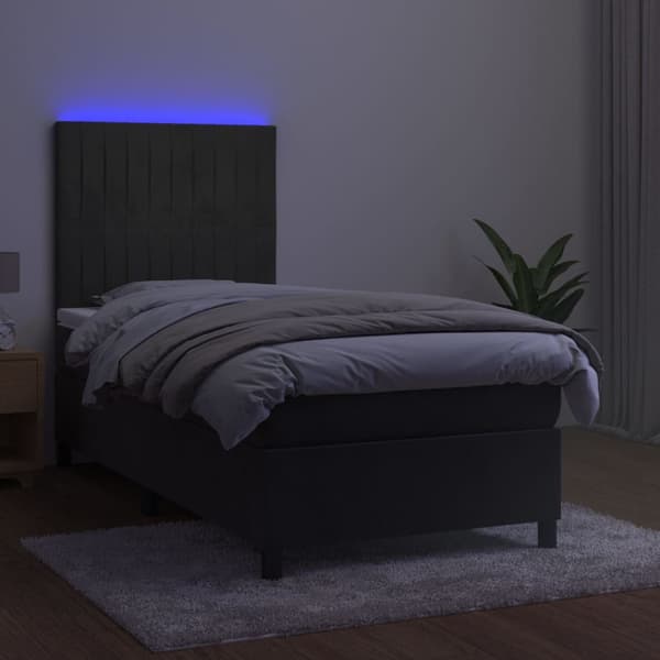 Ramsäng med madrass & LED mörkgrå 80x200 cm sammet